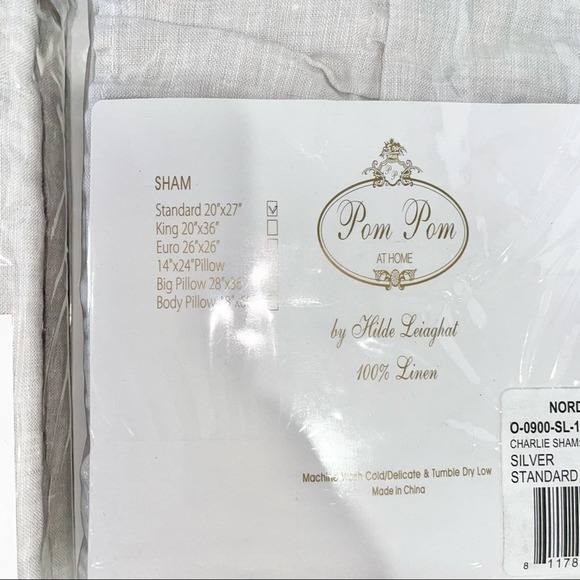 Pom Pom at Home 'Charlie' Linen Sham Standard in Silver - Picture 5 of 5